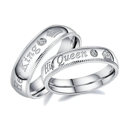 Couple Rings Stainless Steel  Her King and His Queen Zircon  Rings