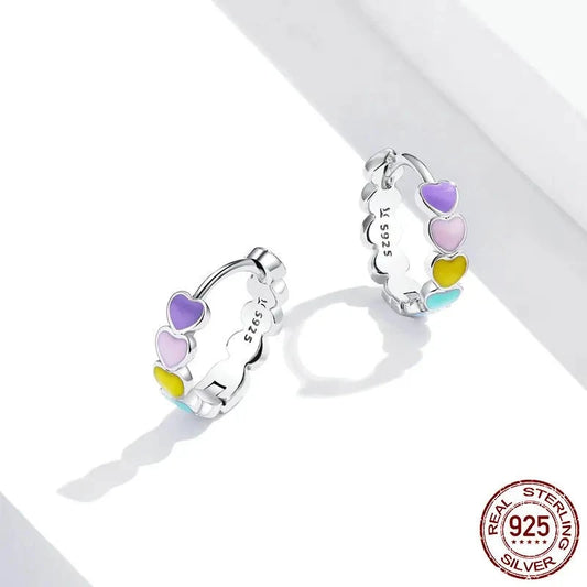 925 Sterling Silver Rainbow Series Heart to Heart Ring & Earrings Jewelry Set