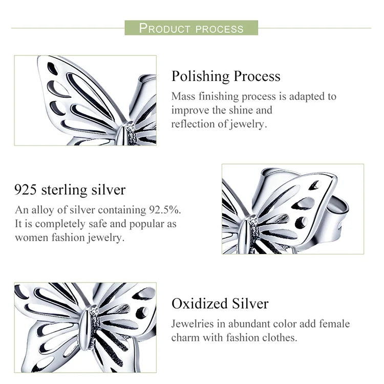 925 Sterling Silver  Butterfly Rings & Earrings Jewelry Set