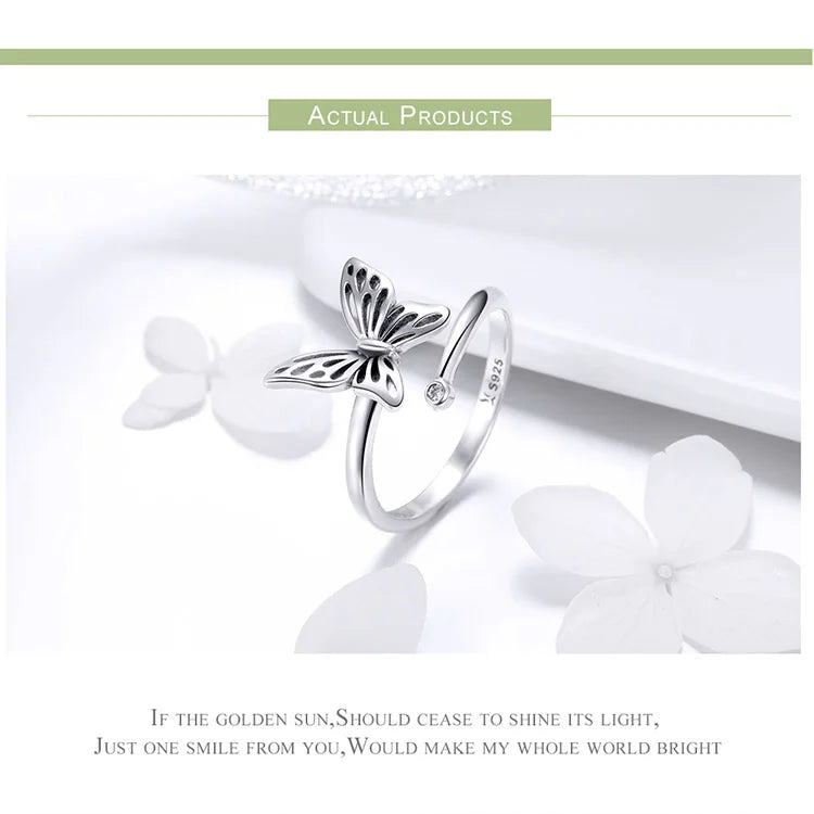 925 Sterling Silver  Butterfly Rings & Earrings Jewelry Set