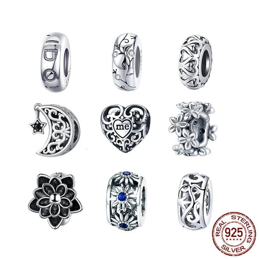 925 Sterling Silver Vintage Flower Bead Lace Heart Spacer Pattern Bead Charm