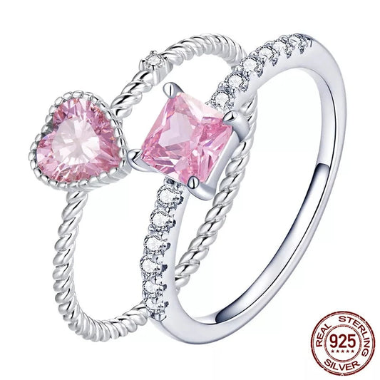 925 Sterling Silver Pink Queen Love Ring