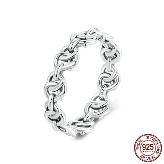 925 Sterling Silver Intertwined Heart Chain Ring