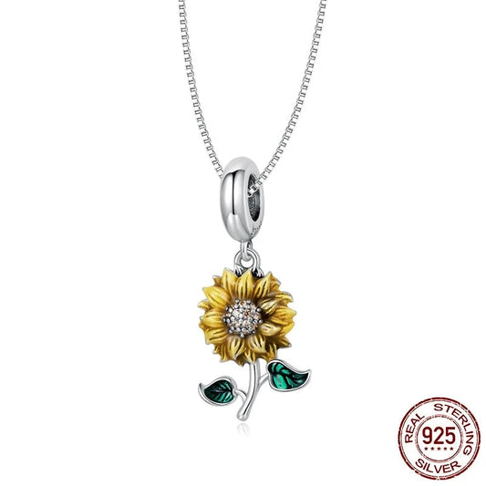 925 Sterling Silver Sunflower Pendant  Necklace