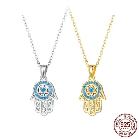 925 Sterling Silver Trendy Fatima's Guarding Hand Pendant  Lucky Necklaces