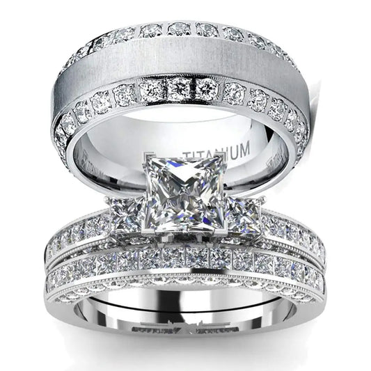 Couple Rings-  women's Rhinestone Zirconia Ring Simple Stainless Steel Men's Ring